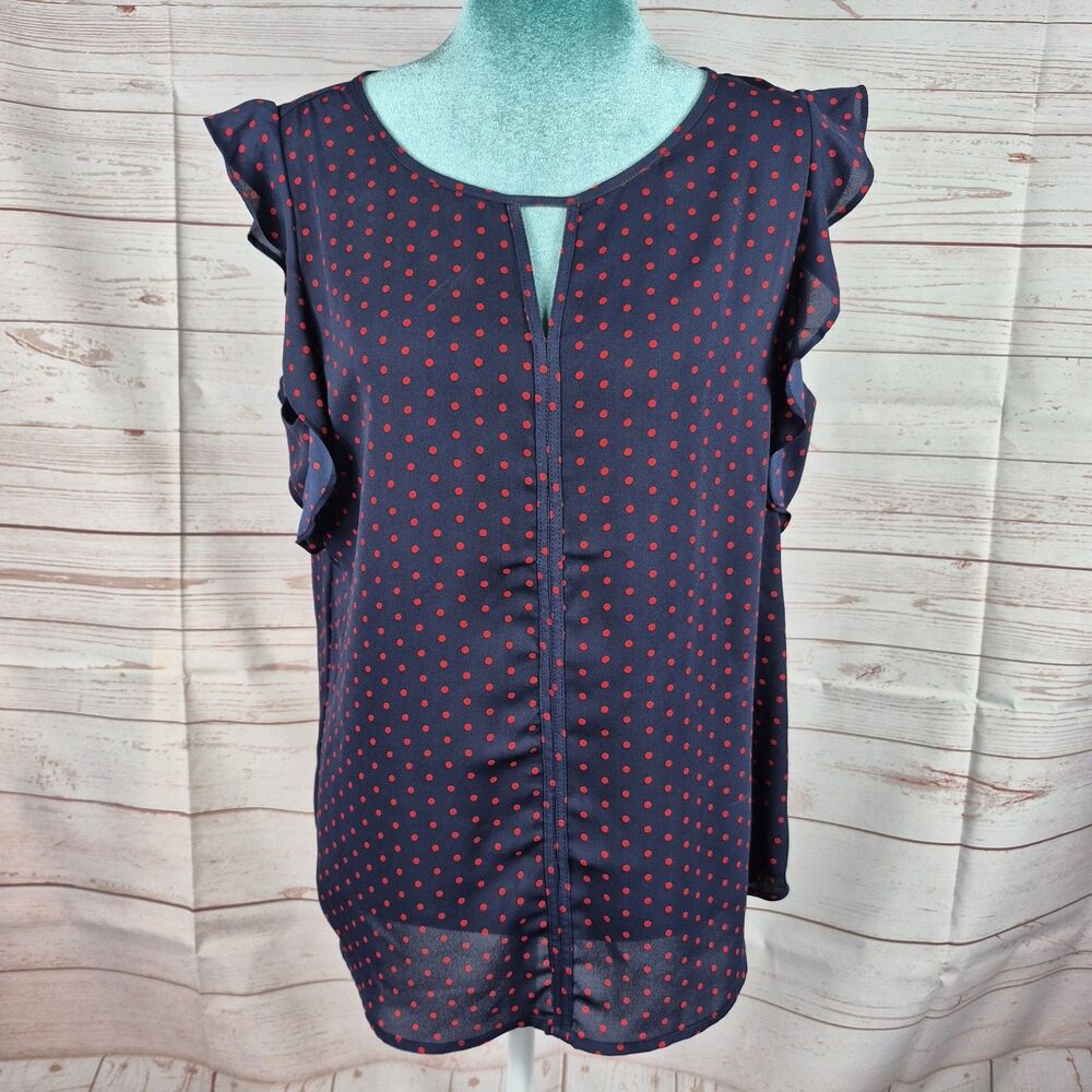 Banana Republic Top Women's Size Medium Blue Red Polkadot Blouse Career Office